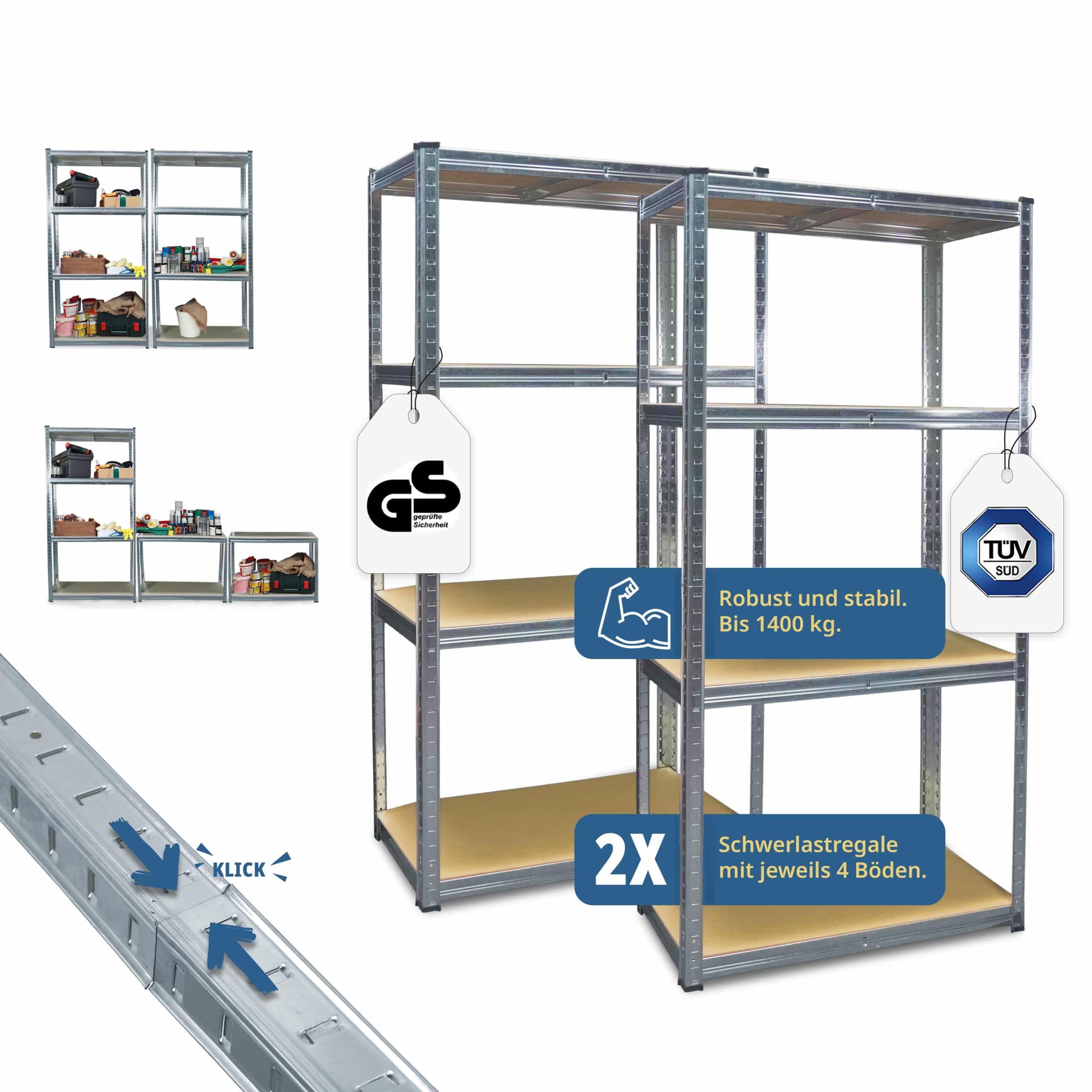 Grafner® Doppel Schwerlastregal 160x40x160cm Werkstattregal 1400kg Traglast Steckregal Lagerregal Ke