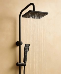 Grafner® Duschgarnitur mit Regenschauerduschkopf und Handbrause Duschsäule Schwarz