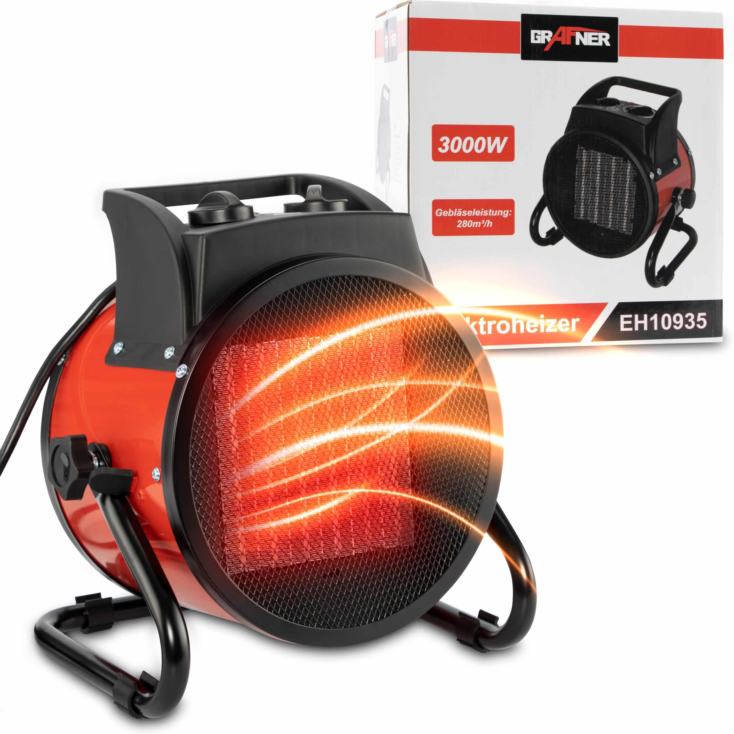 Grafner® Elektroheizer Heizlüfter Bauheizer 3000 Watt Heizstrahler EH10935