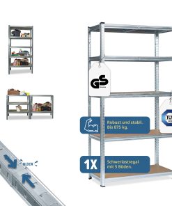 Grafner® Lagerregal 180x90x40 cm mit 5 Böden max. 875 kg Metall verzinkt Kellerregal Schwerlastregal