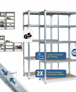 Grafner® Lagerregal 2er Set 180x90x40 cm 2 Schwerlastregale mit 10 Böden max. 1750 kg Metall verzink