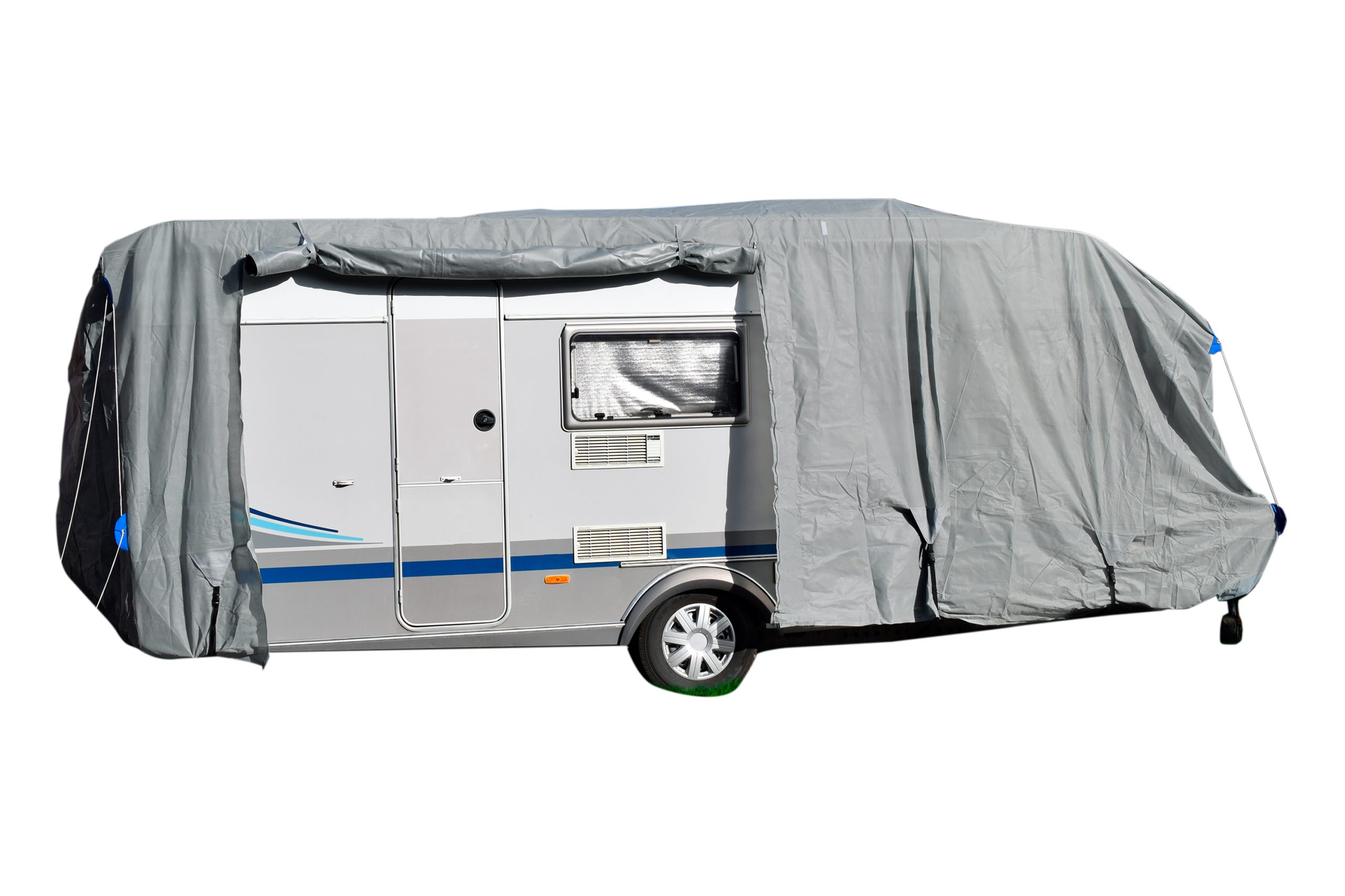 GreenYard Wohnwagen Abdeckplane mit Reflektoren Größe S   460 x 250 x 220 cm