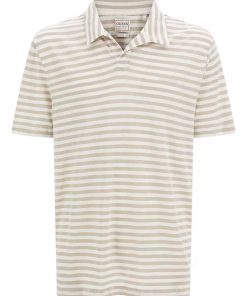 Guess Polo Kurzarm-Poloshirt EMBRO STRIP in Regular Fit mit Allover-Streifenmuster aus Leinenmix