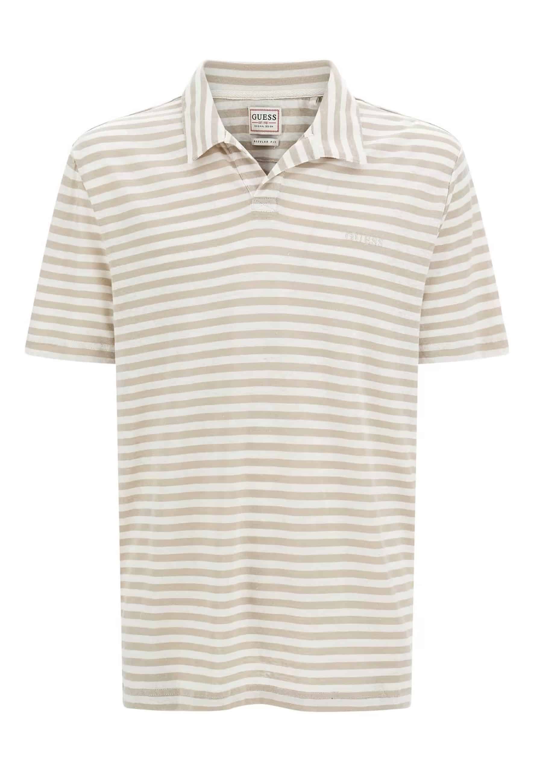 Guess Polo Kurzarm-Poloshirt EMBRO STRIP in Regular Fit mit Allover-Streifenmuster aus Leinenmix
