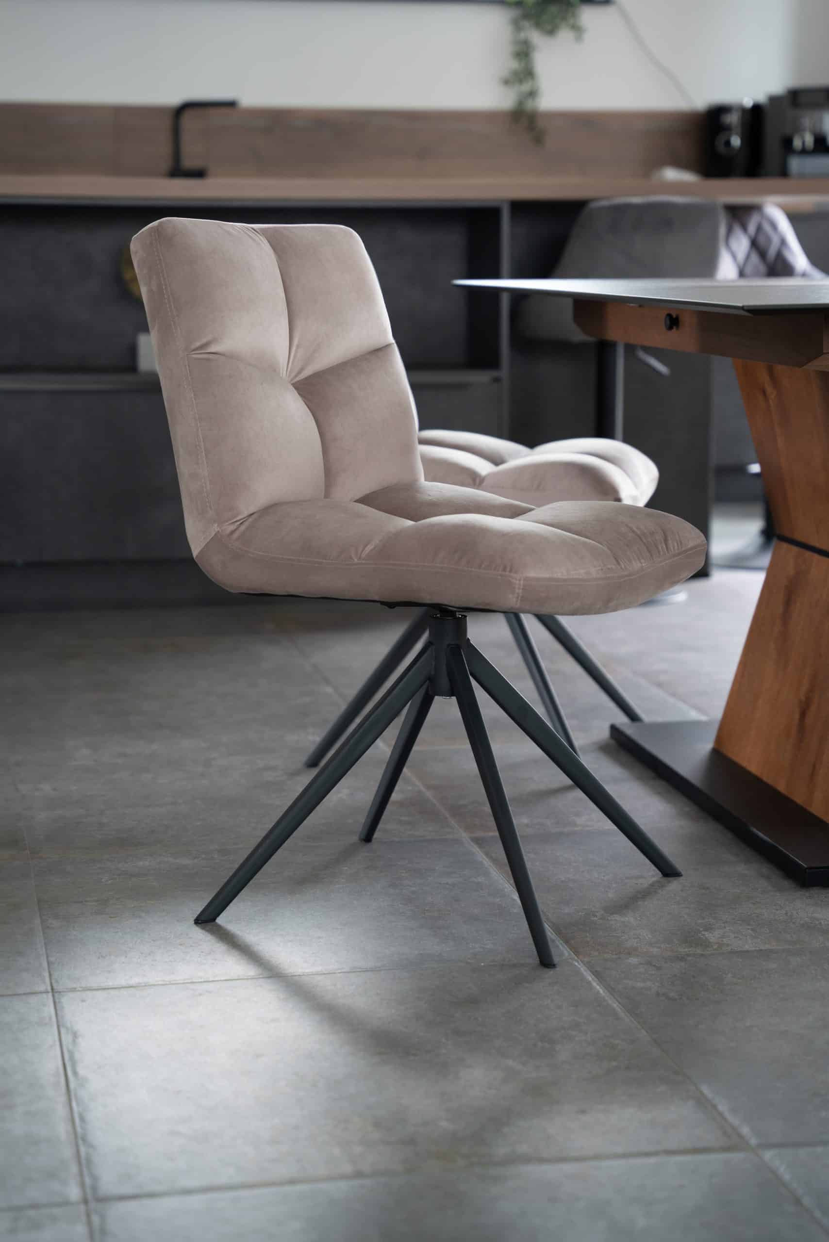 HOME DELUXE Esszimmerstuhl drehbar 4er Set NODA  – Samt Hellbraun