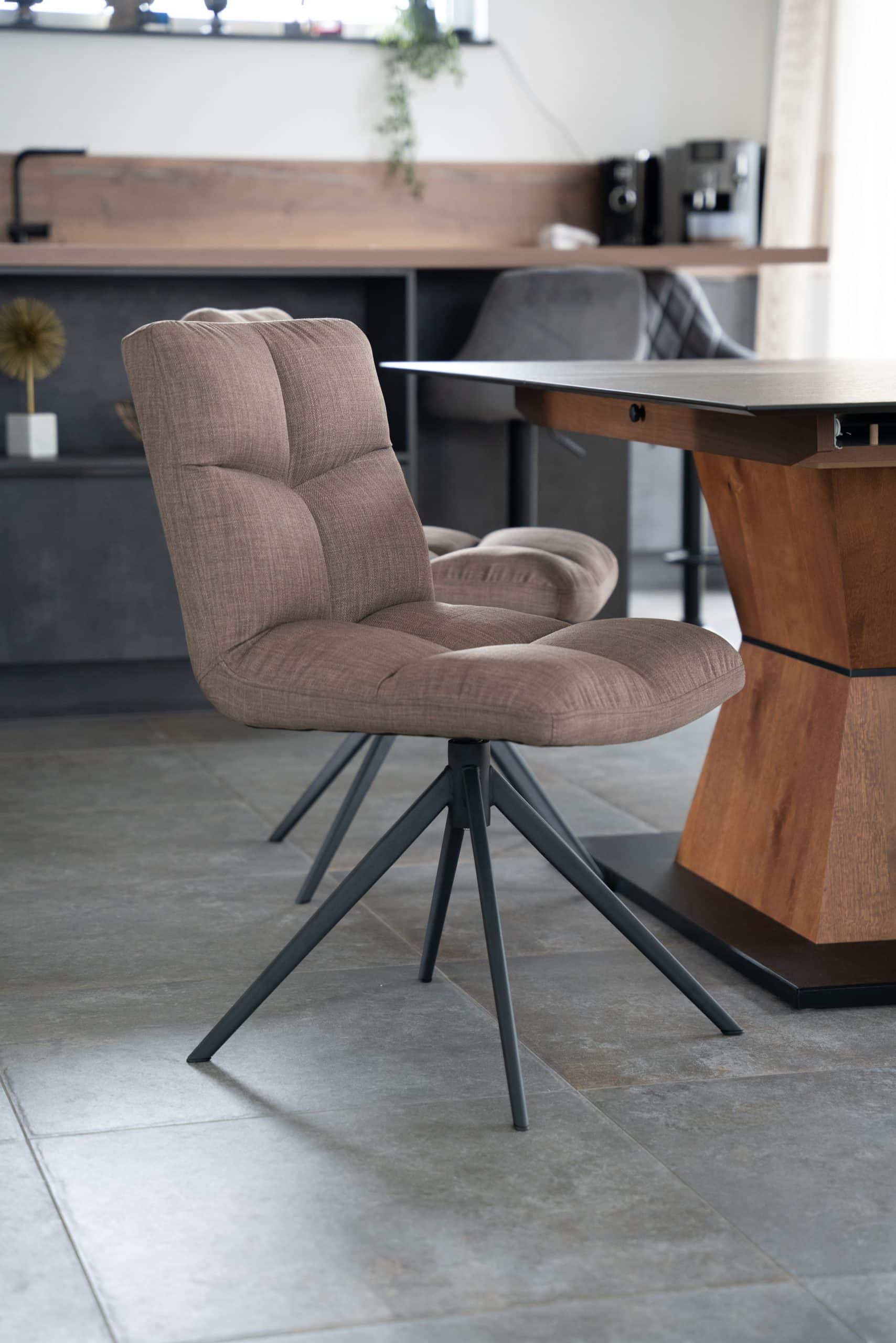 HOME DELUXE Esszimmerstuhl drehbar 6er Set NODA  – Webstoff Grau/Braun