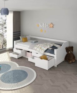 HOME DELUXE Kinderbett COSMOS mit Schubladen - 90 x 200 cm Weiß