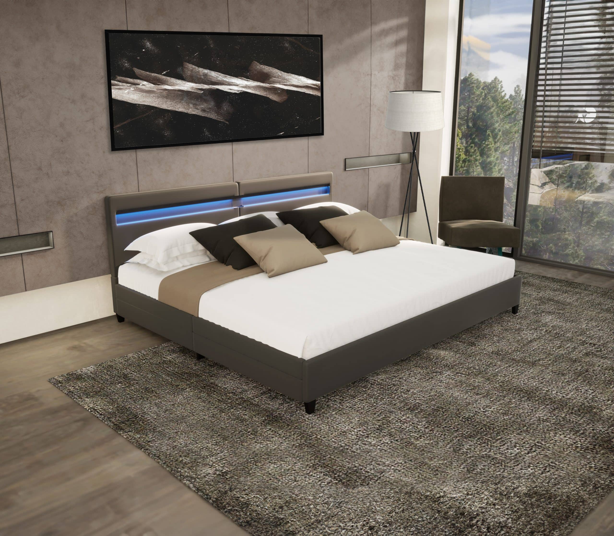 HOME DELUXE LED Bett Nube mit Schubladen 200x200cm - versch. Ausführungen - ohne Matratze - Dunkelgrau