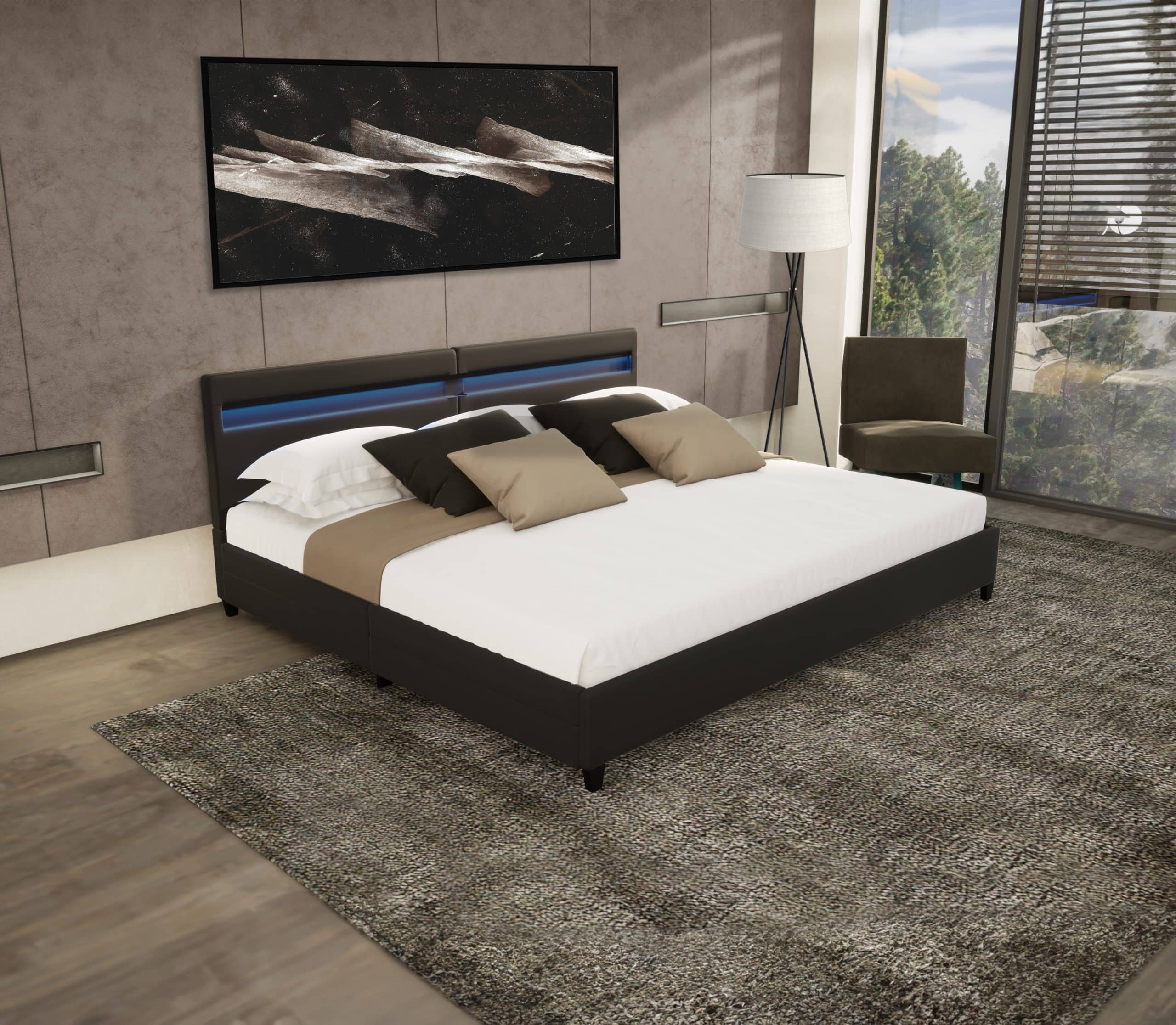 HOME DELUXE LED Bett Nube mit Schubladen 200x200cm - versch. Ausführungen - ohne Matratze - Schwarz