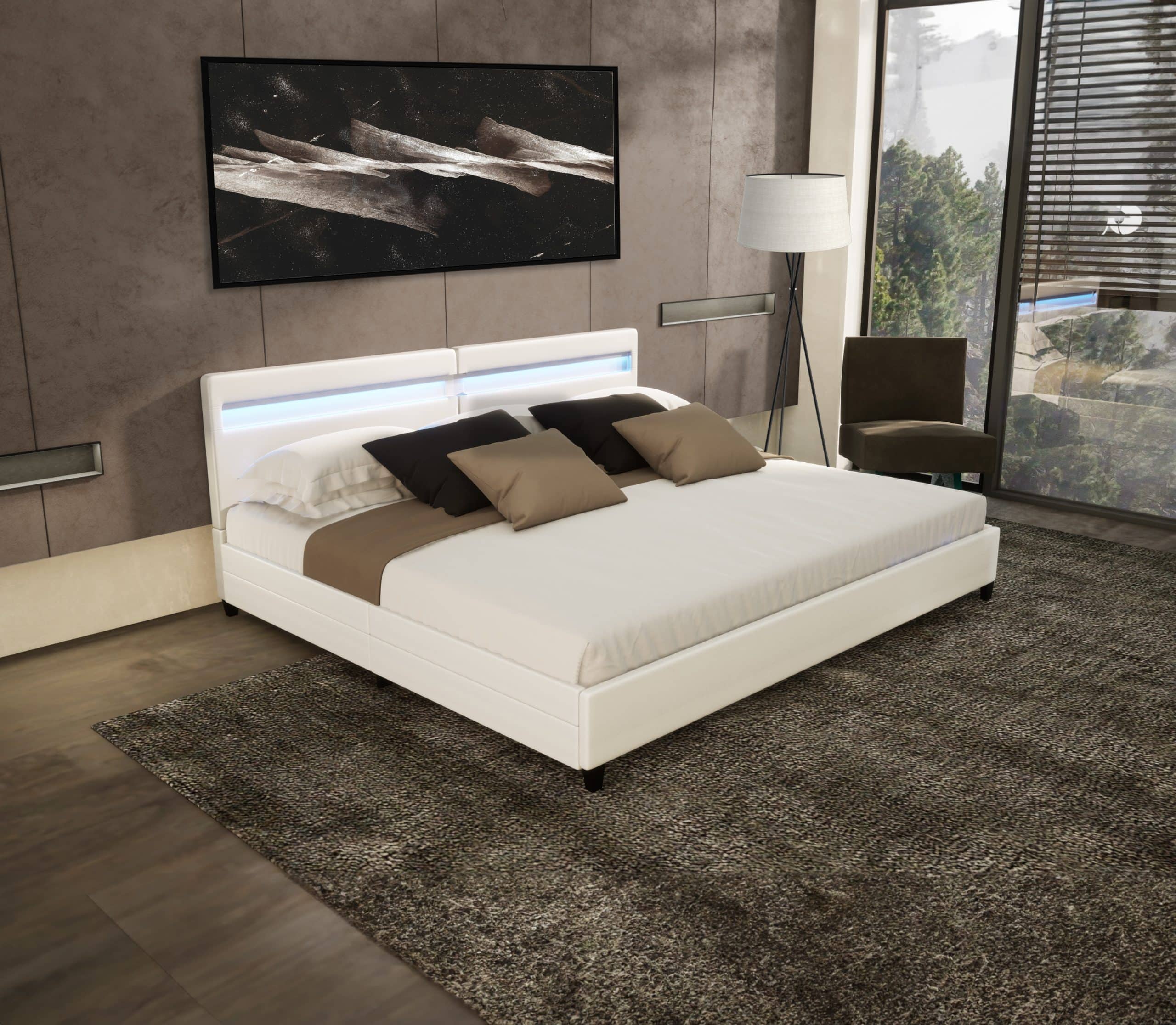 HOME DELUXE LED Bett Nube mit Schubladen 200x200cm - versch. Ausführungen - ohne Matratze - Weiß