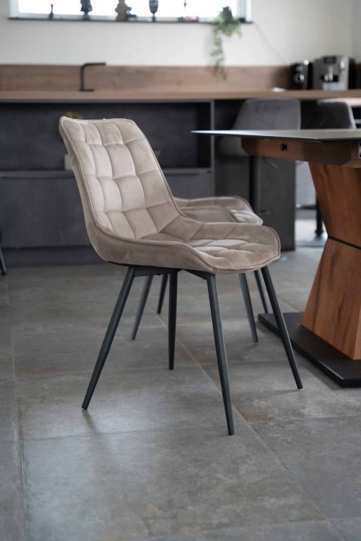 HOME DELUXE Polsterstuhl Esszimmer IKALO - 6er Set - Samt Hellbraun