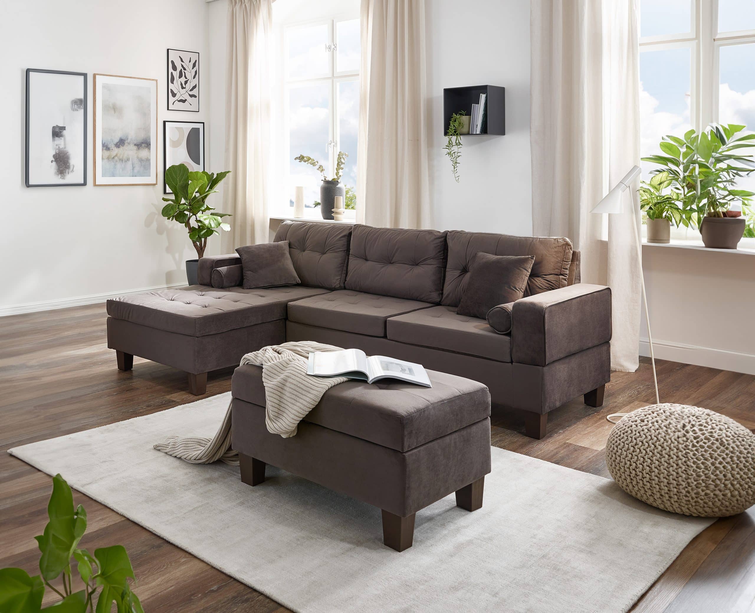 HOME DELUXE Sofa ROM mit Hocker - versch. Farben - Braun