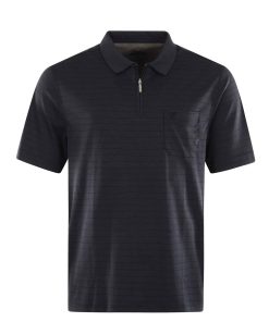 Hajo Shirt Gestreiftes Kurzarm-Poloshirt Softknit mit verdecktem Reißverschluss und Brusttasche in Regular Fit