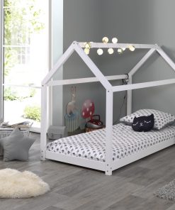 Hausbett Set CABANE mit Matratze -versch. Ausführungen - Liegefläche 90 x 200 cm Kiefer weiß