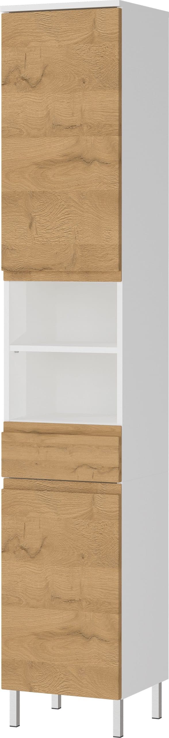 Hochschrank mit einstellbaren Fächern und Schublade