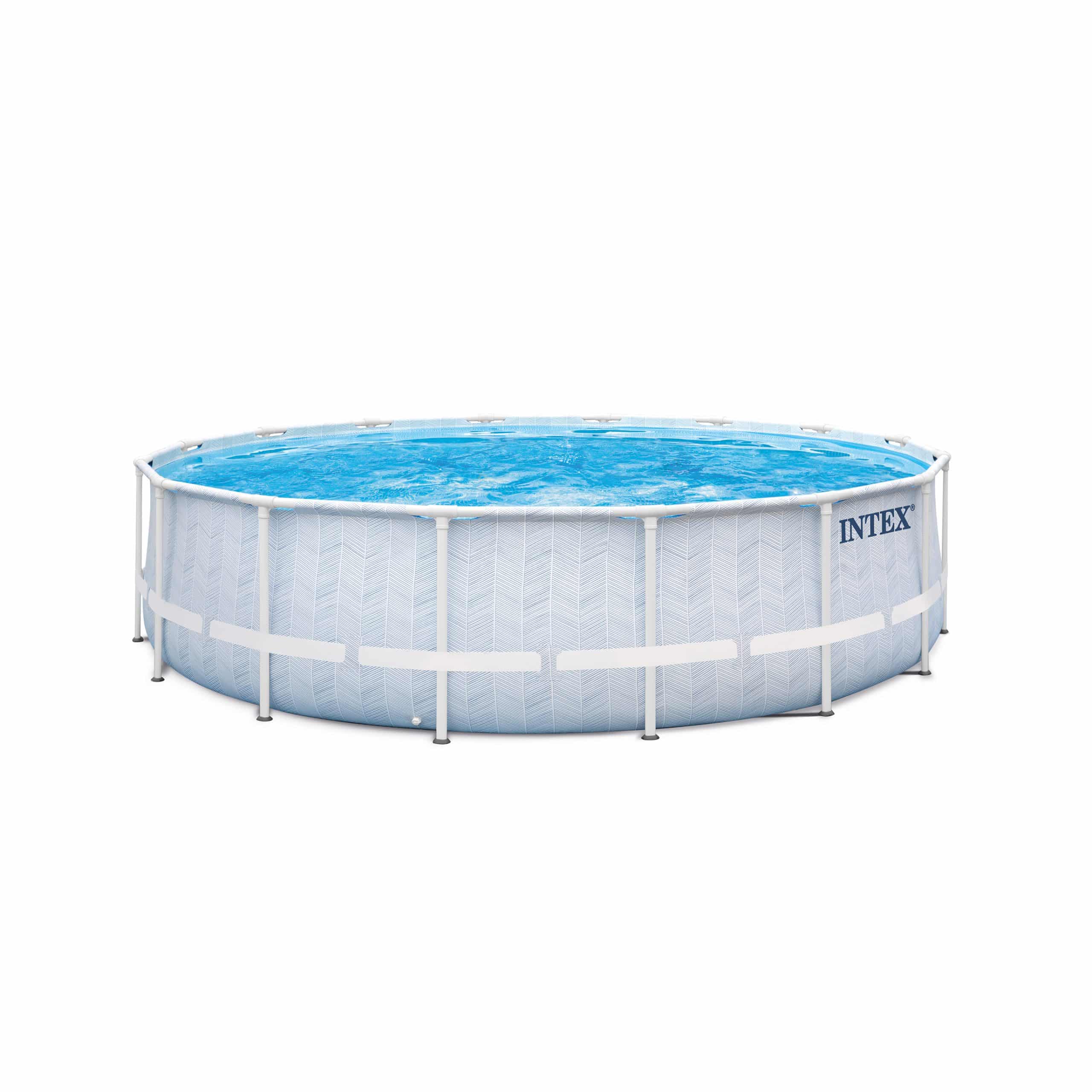 INTEX 26746GN - Frame Pool Set - Chevron (488x122cm) mit Pumpe Leiter Plane Abdeckung