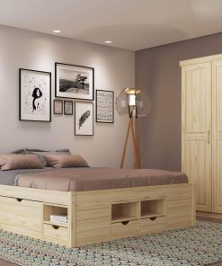 Inter Link Bett mit Stauraum Till inkl. Nachtkommode und Lattenrost 140x200 - Farblos