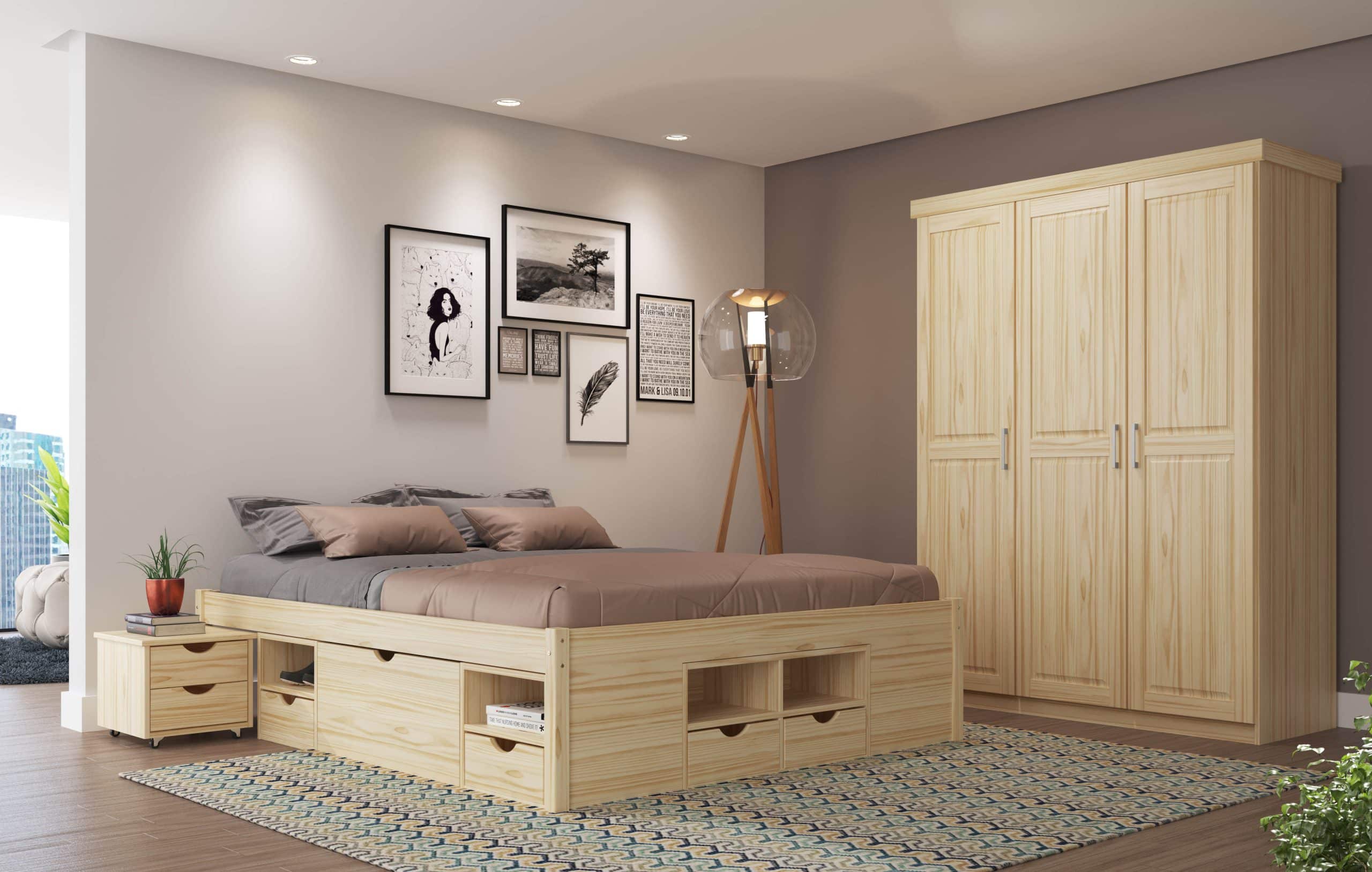 Inter Link Bett mit Stauraum Till inkl. Nachtkommode und Lattenrost 140x200 - Farblos