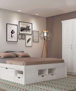 Inter Link Bett mit Stauraum Till inkl. Nachtkommode und Lattenrost 160x200 - Weiß