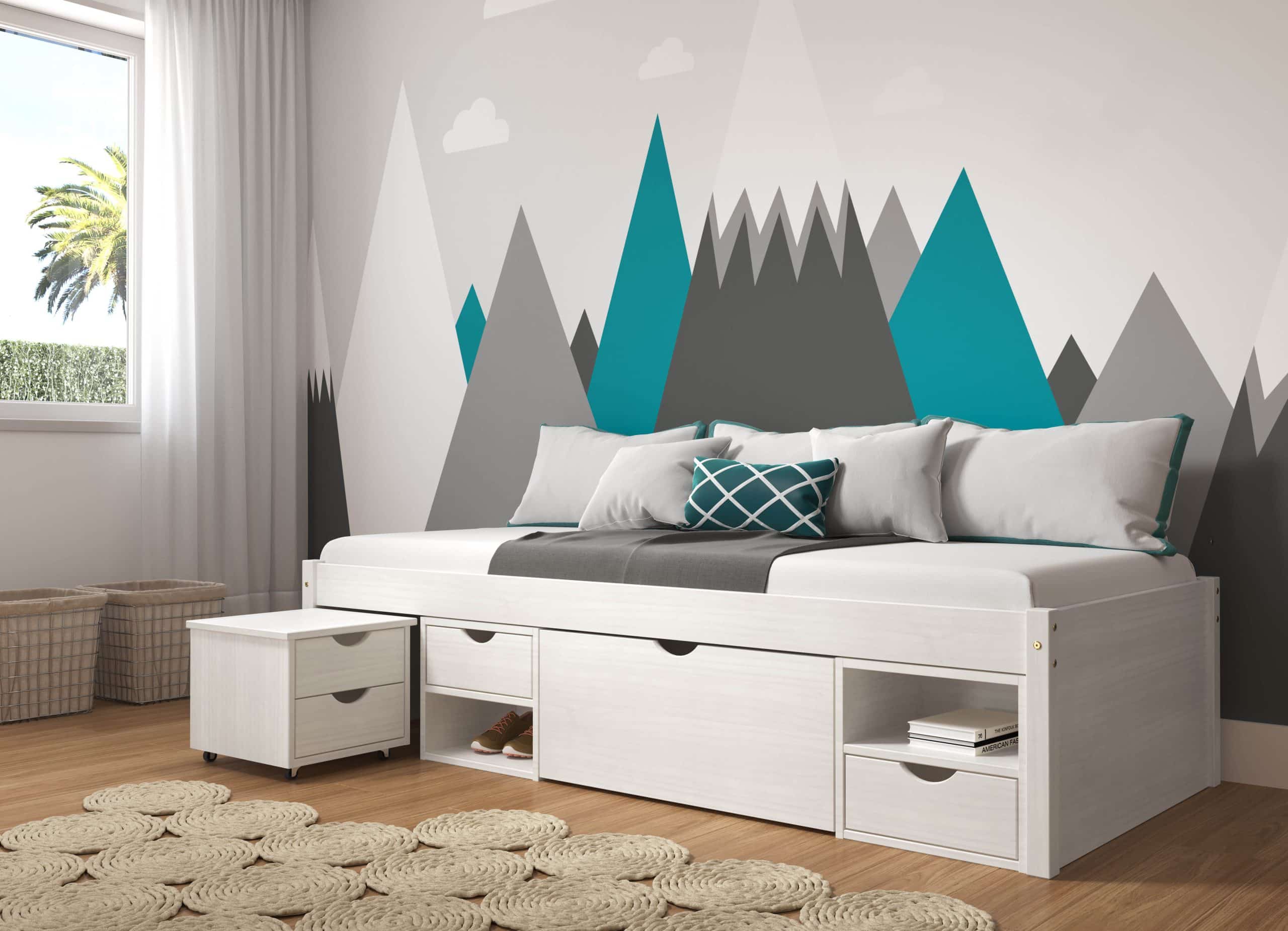 Inter Link Bett mit Stauraum Till inkl. Nachtkommode und Lattenrost 90x200 - Weiß