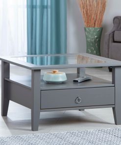 Inter Link Couchtisch Provence mit 1 Schublade aus Kiefer Massivholz - Grau