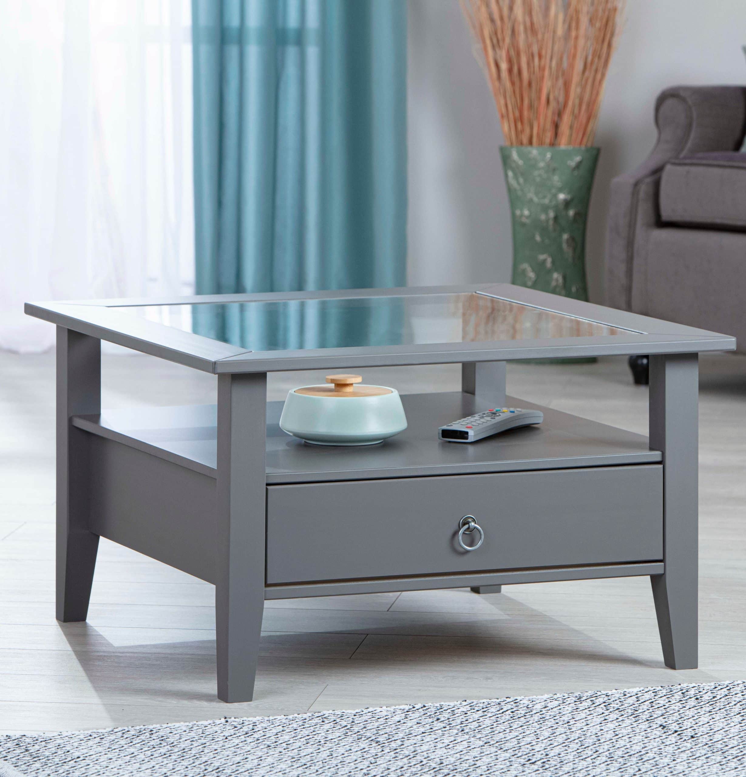 Inter Link Couchtisch Provence mit 1 Schublade aus Kiefer Massivholz - Grau