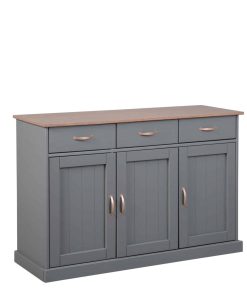 Inter Link FSC Sideboard Westerland 3 Türen und Schubladen Kiefer Massivholz grau und sepia
