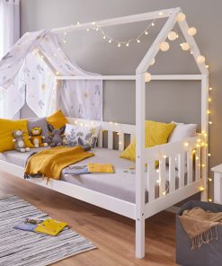 Inter Link Kinderbett Funky Hausbett 90 x 200 cm Kiefer Massivholz Weiss