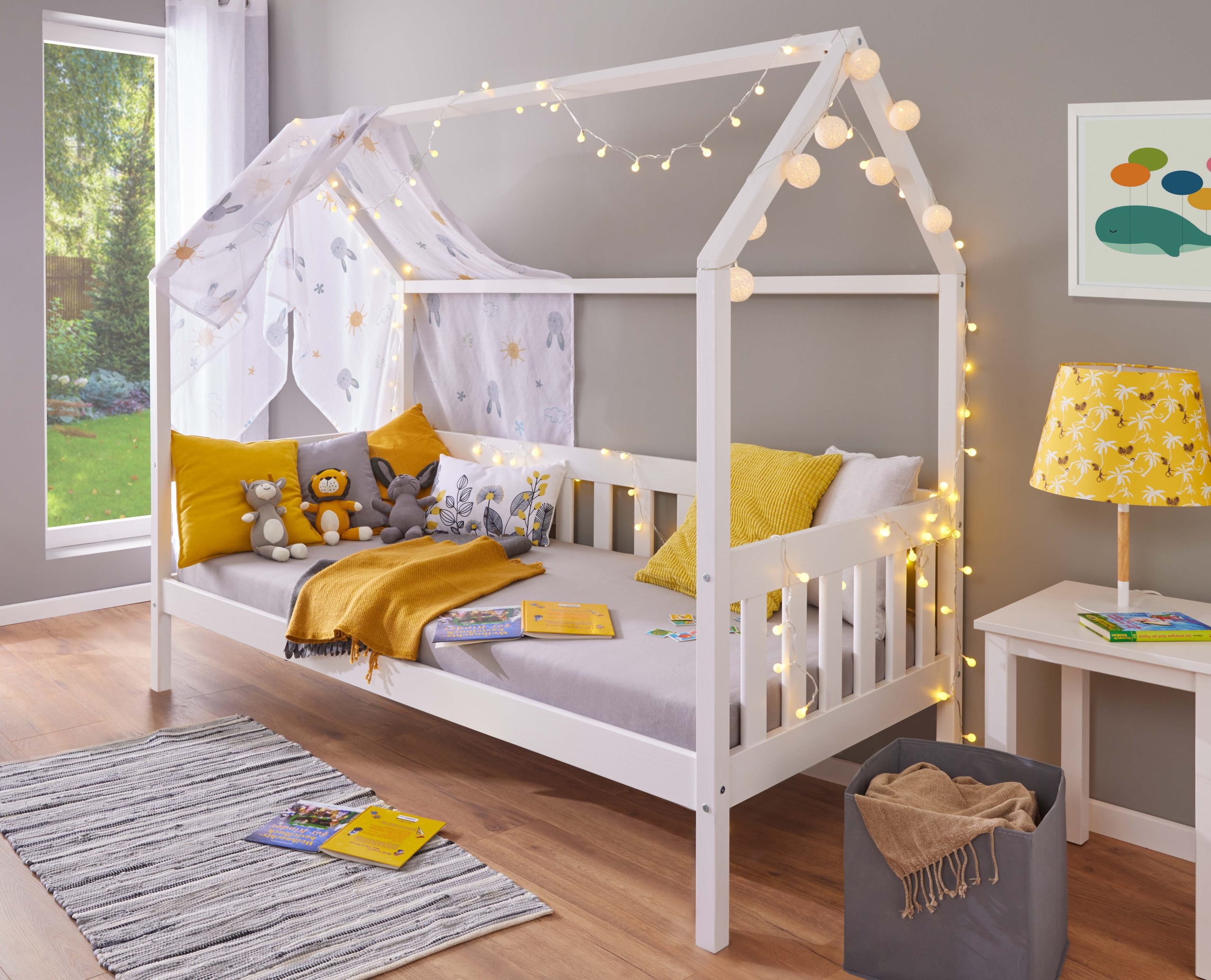 Inter Link Kinderbett Funky Hausbett 90 x 200 cm Kiefer Massivholz Weiss