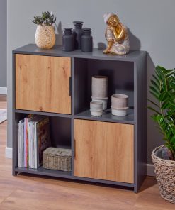 Inter Link Kommode Bücherregal Pepeto - Anthrazit und Eiche Artisan Nachbildung