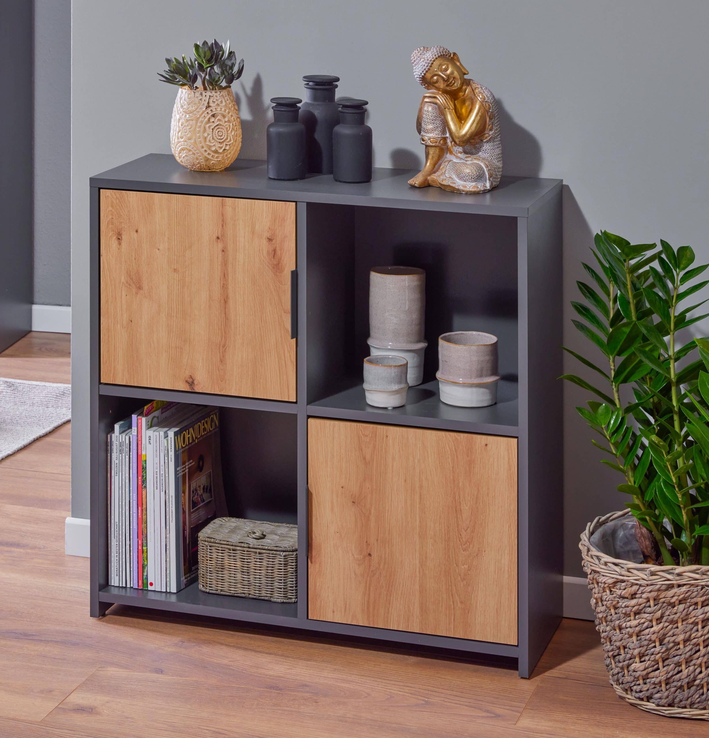 Inter Link Kommode Bücherregal Pepeto - Anthrazit und Eiche Artisan Nachbildung