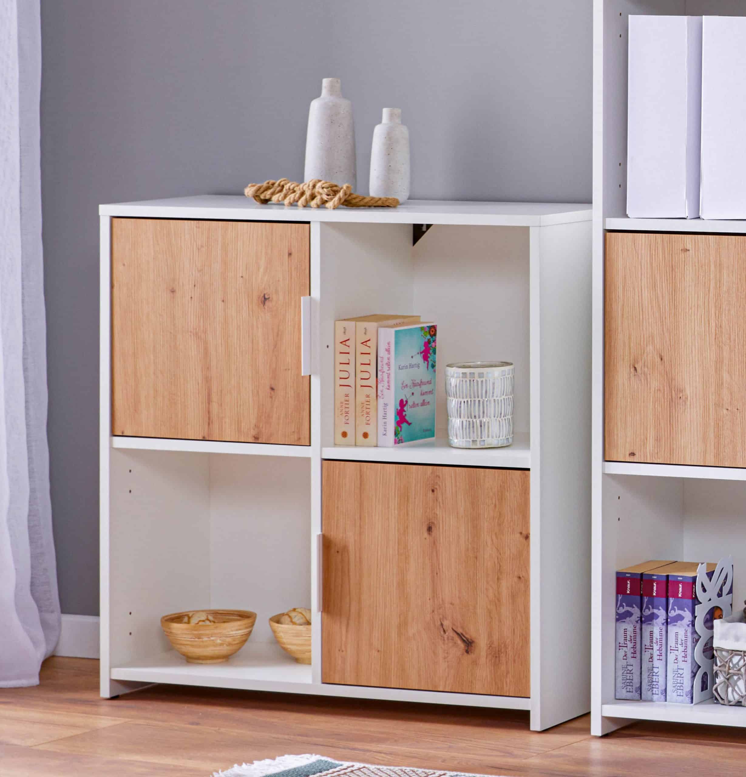 Inter Link Kommode Bücherregal Pepeto - Weiss und Eiche Artisan Nachbildung