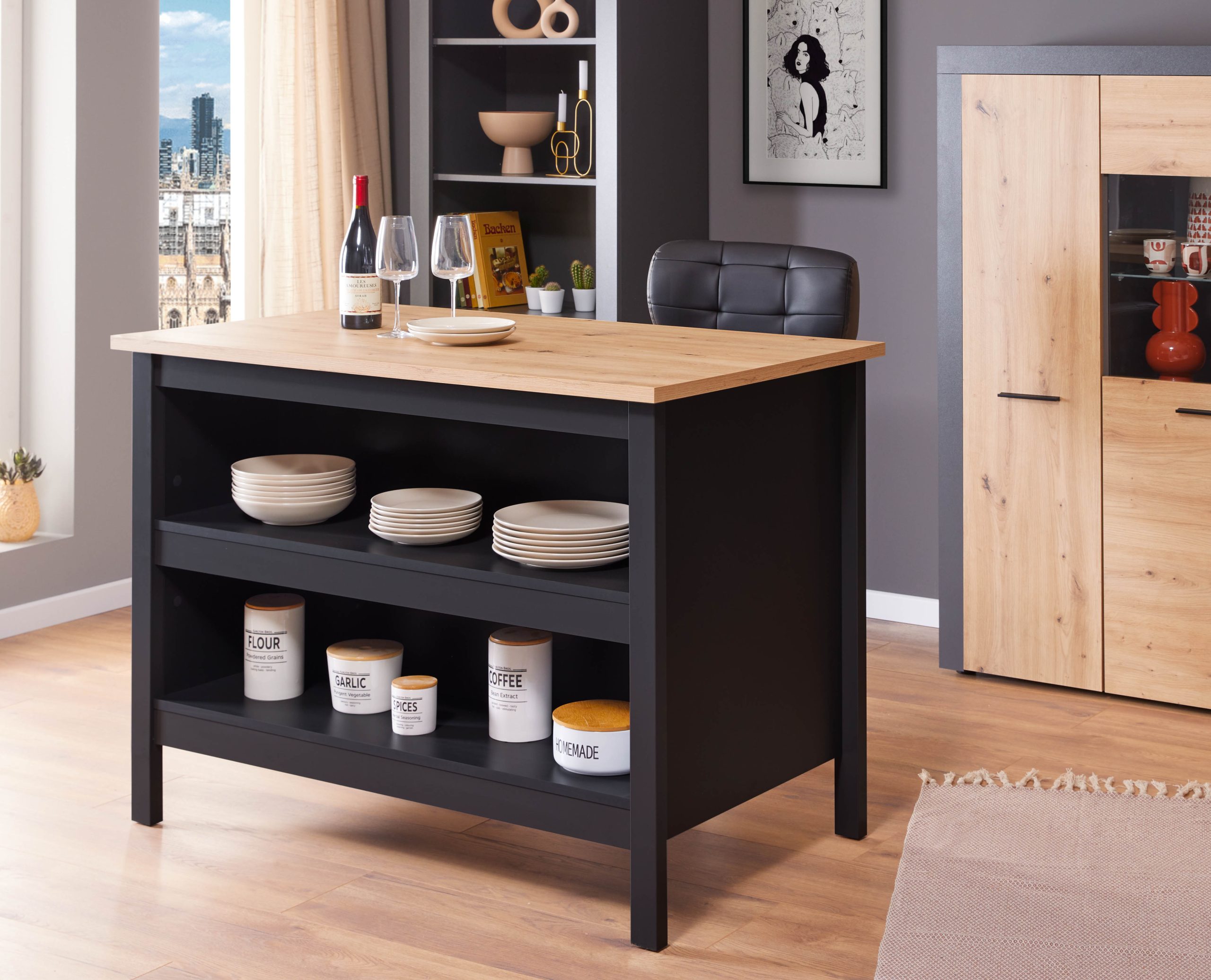 Inter Link Kücheninsel Julina mit kratzfester Arbeitsplatte - versch. Ausführungen - Schwarz