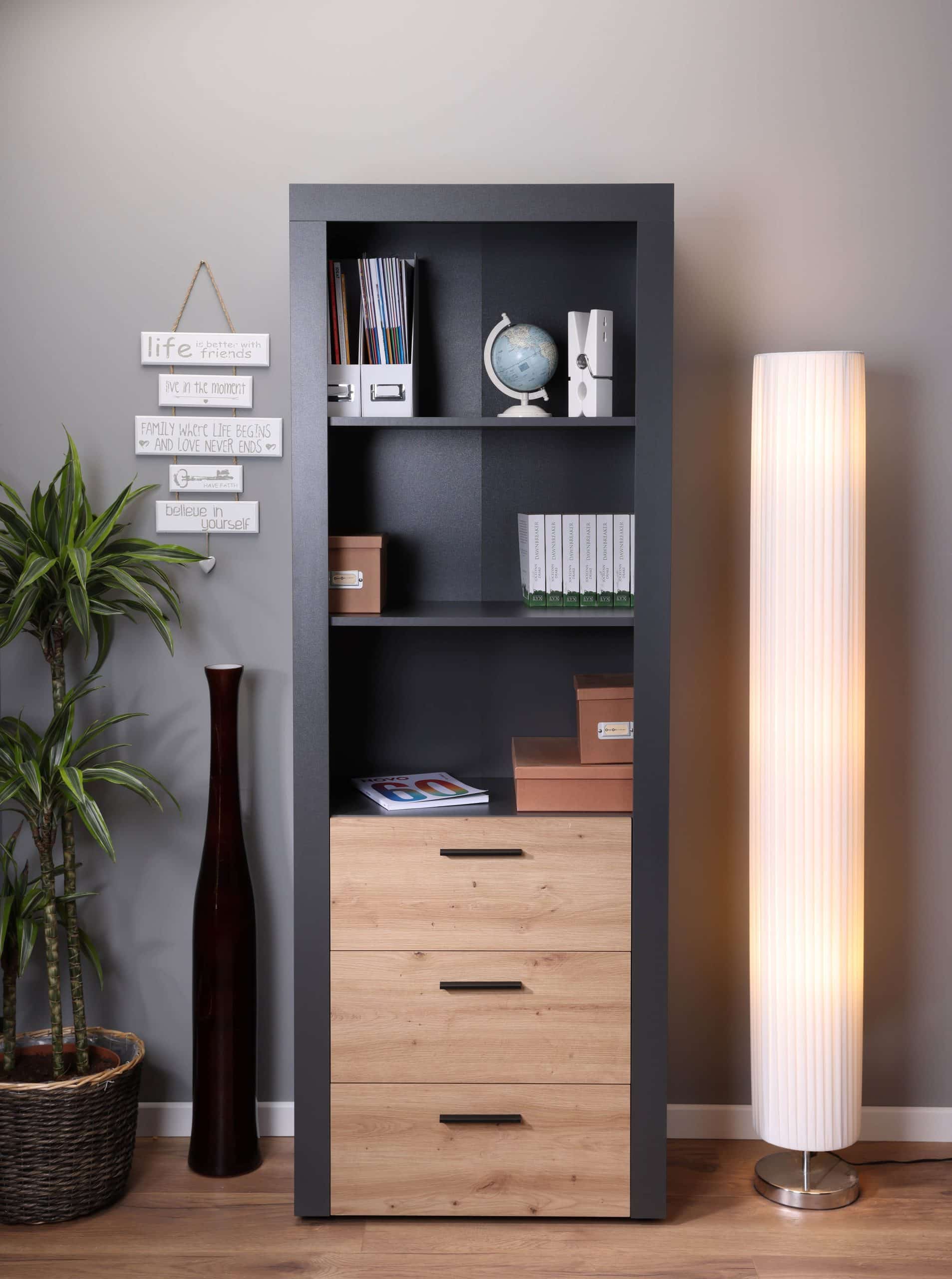 Inter Link Standregal Bücherregal Corbeto - Anthrazit und Eiche Artisan Nachbildung
