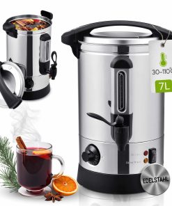 Juskys Glühweinkocher Teramo 7 Liter aus Edelstahl mit Zapfhahn -Heißgetränkespender Glühweinkessel