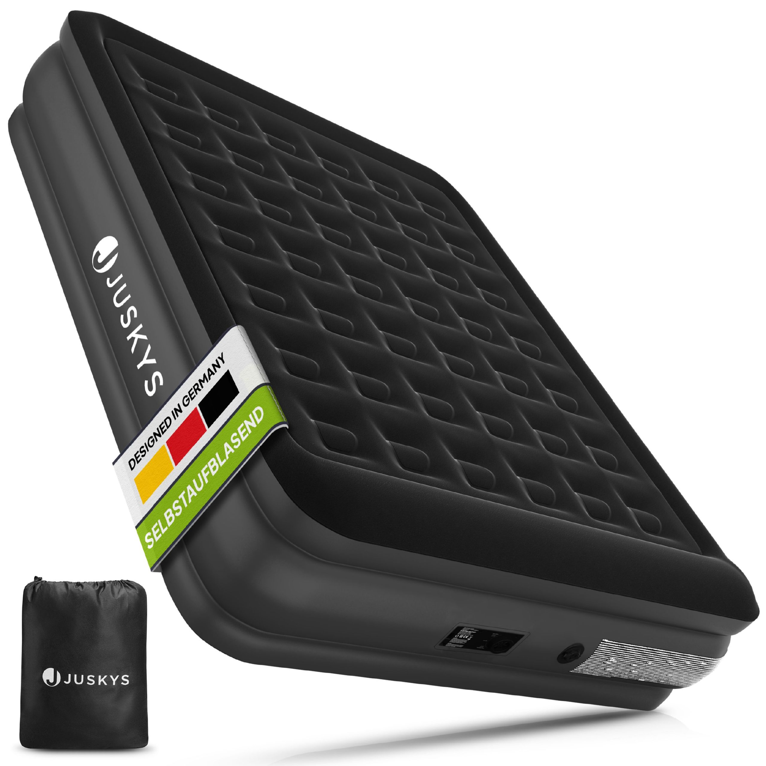Juskys Luftmatratze Sapri L in Schwarz - 2 Personen Luftbett selbstaufblasend - integrierter Pumpe