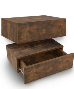Juskys Wandregal Nachttisch hängend 2er Set Holz 46x30x15 cm - 1 Schublade Nachtkommode Natur