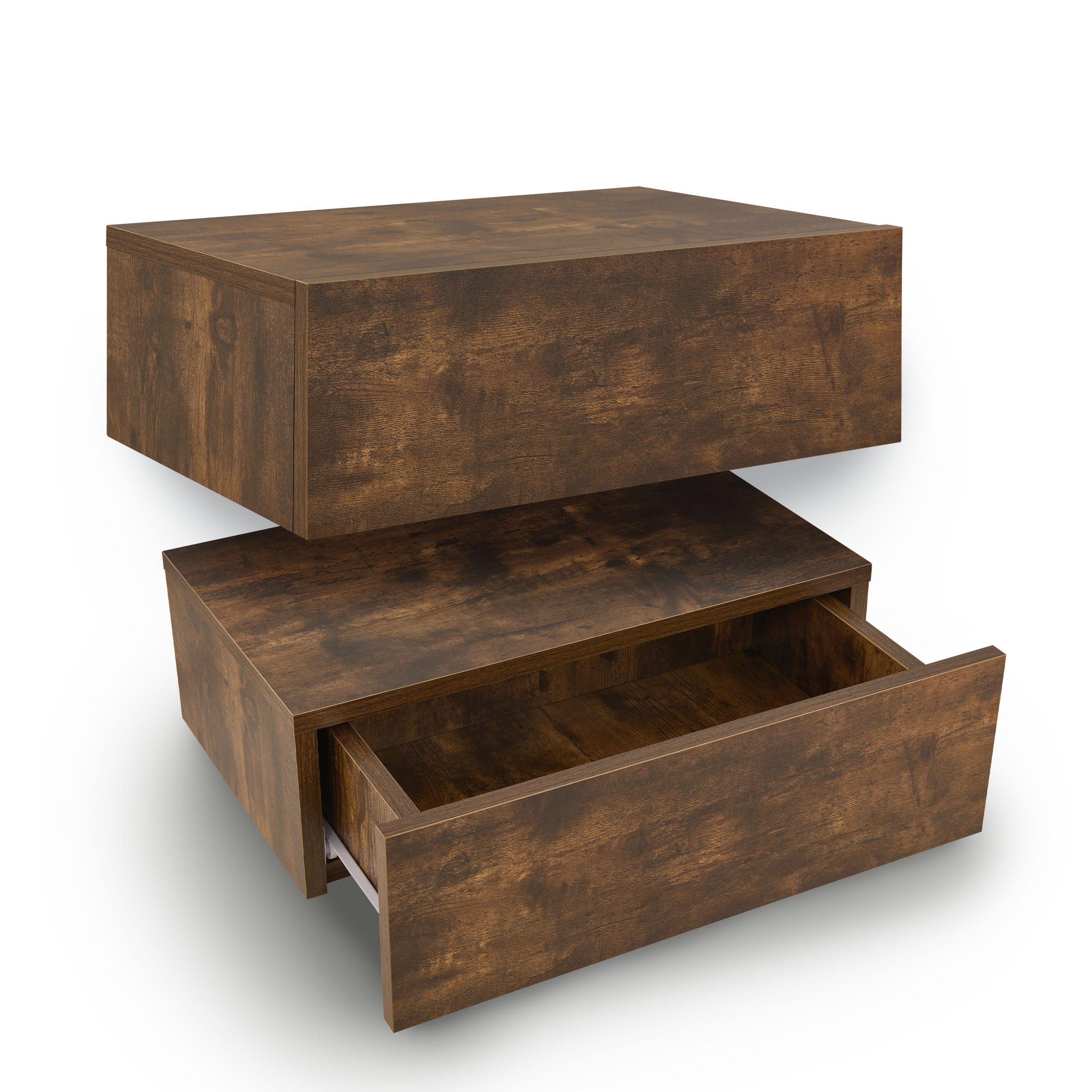 Juskys Wandregal Nachttisch hängend 2er Set Holz 46x30x15 cm - 1 Schublade Nachtkommode Natur