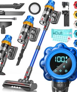 KESSER® Akku Staubsauger kabellos bis 70 Min. Laufzeit & Leise   Akkustaubsaguer mit LED Display Stabstaubsauger beutellos mit Anti-Tangle-Bodenbürste für Hartböden Teppich Tierhaare