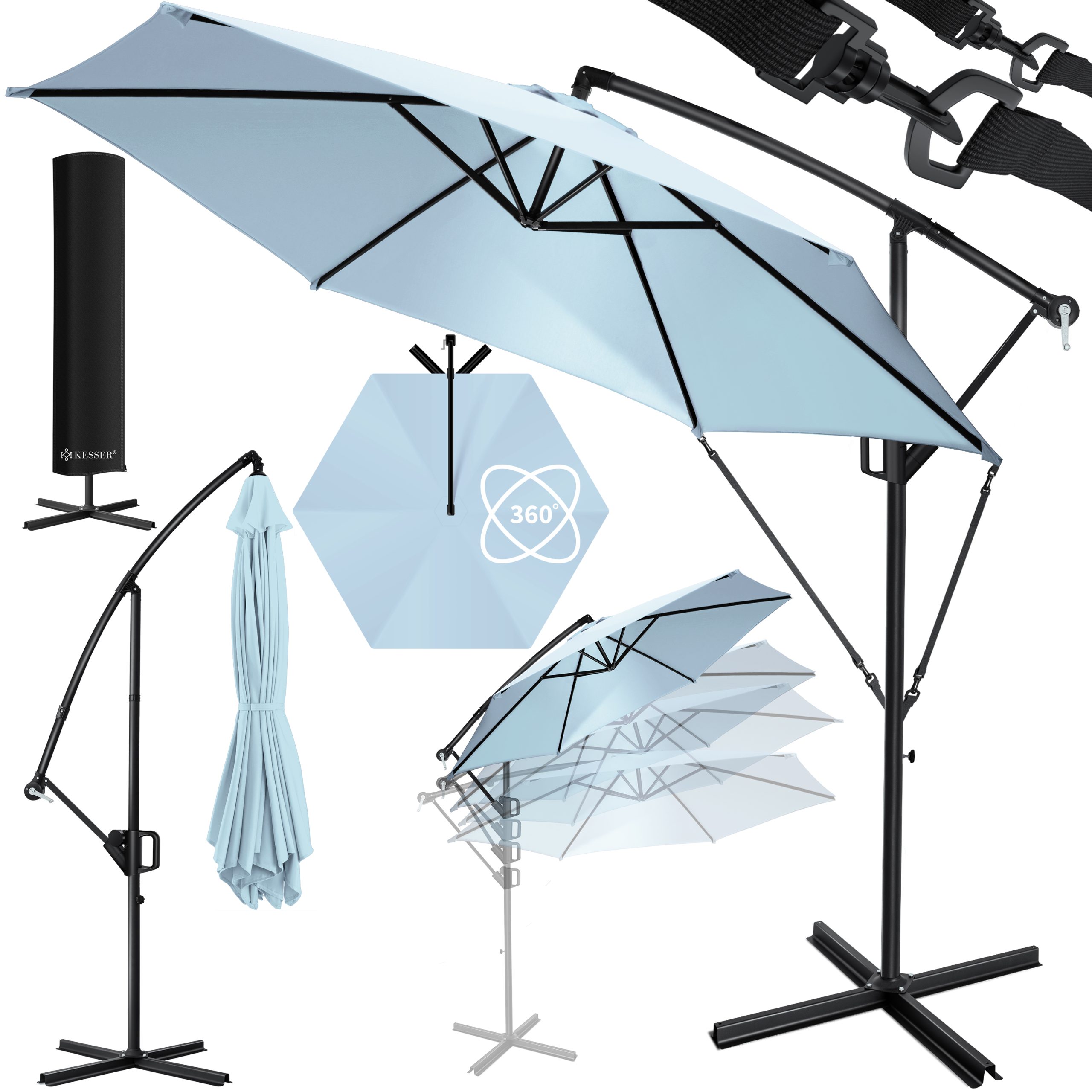 KESSER® Alu Ampelschirm Sonnenschirm + Abdeckung Ø300 cm / Ø350 cm mit Kurbelvorrichtung Kurbelschirm mit Ständer UV-Schutz Aluminium Wasserabweisende Bespannung - Schirm Gartenschirm Marktschirm