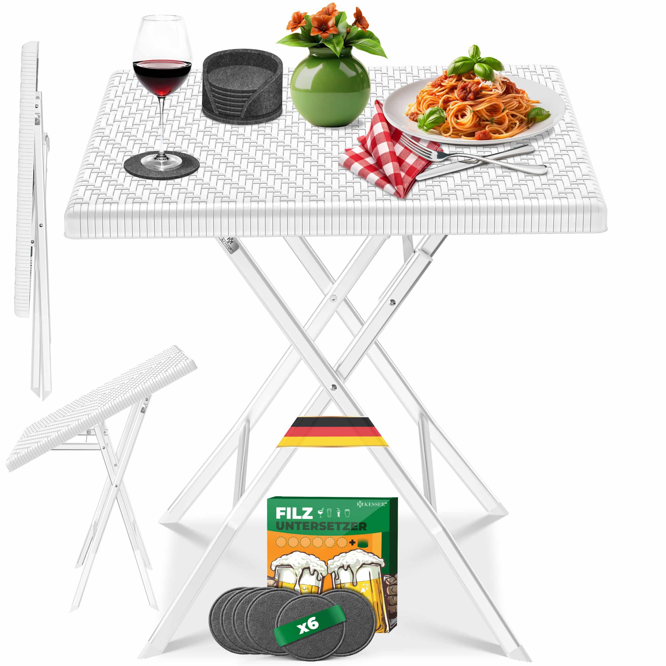 KESSER® Balkontisch klappbar Wetterfest & UV-beständig Balkonmöbel Beschichteter Stahl Outdoor Gartentisch Gartenmöbel mit 6 Filz-Untersetzer Bistrotisch bis zu 100 kg belastbar