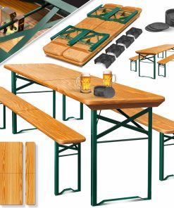 KESSER® Bierzeltgarnitur 3 teilig Gartenmöbel-Set   Klappbar 170 x 46 x 75cm   2X Bierbänke 1x Biertisch   Festzeltgarnitur Biertisch Stehtisch Sitzgarnitur Holz 12-teiliges Bodenschoner-Set