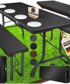 KESSER® Bierzeltgarnitur 3-teilig Set Tisch & 2x Bank   Buffettisch für drinnen & draußen Gartengarnitur klappbar 183x76x74cm Kunststoff Klapptisch Gartentisch inkl. Abdeckung & Tragegriffe