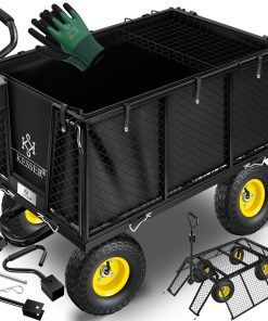 KESSER® Bollerwagen 550kg belastbar Gartenwagen Transportwagen Gartenkarre herausnehmbare Plane Gerätewagen Handwagen vielseitig einsetzbar inkl. Handschuhe