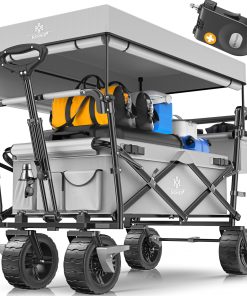 KESSER® Bollerwagen faltbar GT9000 Handwagen mit Dach   Transportwagen max. belastbar bis 150kg mit Hartgummi-Räder & Feststellbremsen (Vorne & Hinten)   Inkl. Schloss