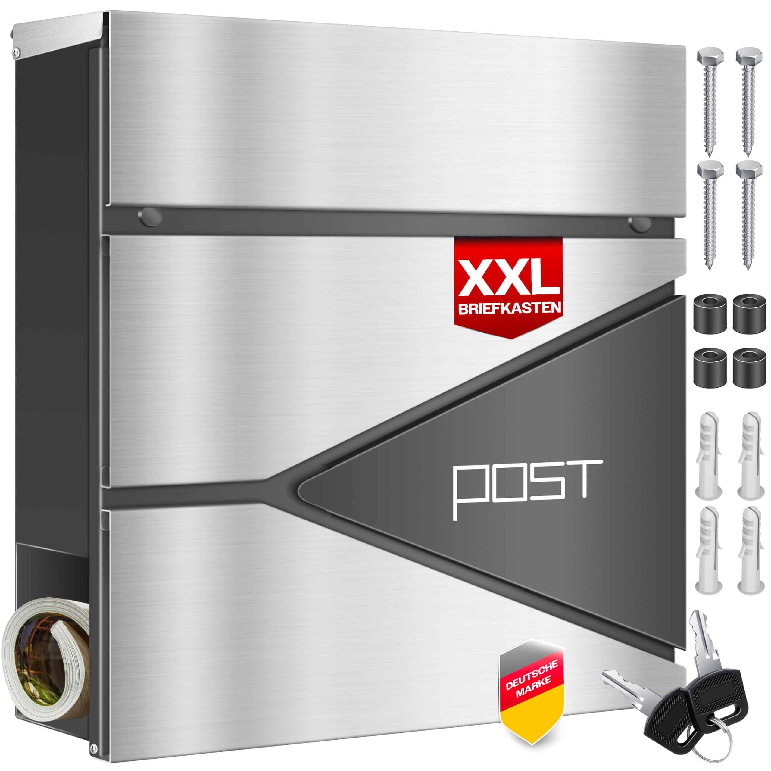 KESSER® Briefkasten mit Zeitungsfach Wandmontage Wandbriefkasten Edelstahl