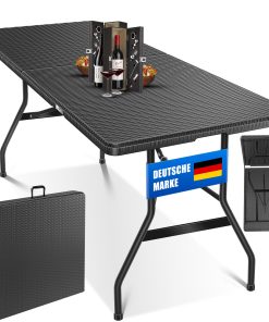KESSER® Buffettisch Tisch klappbar Kunststoff 183x76 cm Rattan Optik Campingtisch Partytisch Klapptisch Gartentisch für Garten Terrasse und Balkon zusammenklappbar 6 Personen ink. Tragegriff