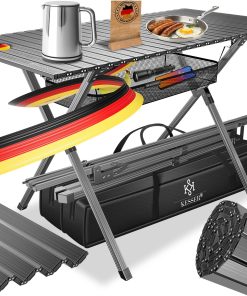 KESSER® Campingtisch faltbar Klapptisch mit Aluminiumrahmen Aufrollbare Tischplatte Falttisch klappbar 145x70x70cm bis 100kg inkl. Tragetasche mit Trageband & Netztasche