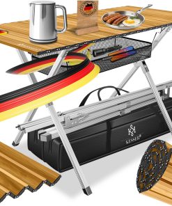 KESSER® Campingtisch faltbar Klapptisch mit Aluminiumrahmen Aufrollbare Tischplatte Falttisch klappbar inkl. Tragetasche mit Trageband & Netztasche