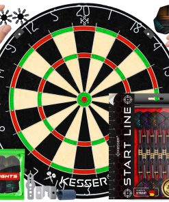 KESSER® Dartscheibe kork mit 9 Dartpfeile Professional Dartboard + 21 Pro Flights + Zubehör Steeldart Offizielles Dartscheibe 9 Pfeilen Metallspitze Profi Steeldartscheibe - Dartboard inkl. Montageset